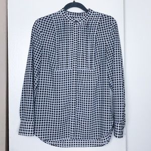 J Crew Plaid Collarless Button Down Blouse
